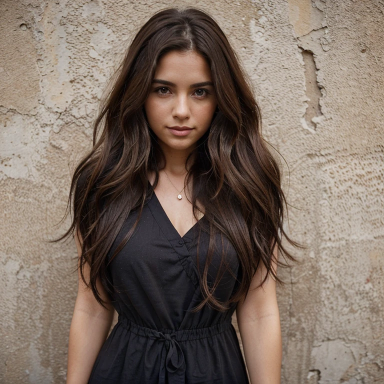 A woman in her 20s., Brown and wavy hair, medida del cuerpo 36-25-36, altura 5&#39;7", ojos color avellana, ((vistiendo jeans largos y holgados y una camiseta kawaii)) ,((lying on a bed in a room with a view)), tiempo de enfriamiento, ((penthouse)),(( junto a una gran ventana)), plantilla de instagram, luz, pose sincera, Tiro de cuerpo entero y altura completa, Obra maestra, Vista superior, Bird sight, raw photography, 8k, calidad superior, Poro fino, fotorrealista, ultra detallado, (detalle alto de la piel:1.2),extremadamente detallado,intrincado, Sharp focus