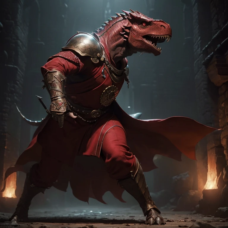 Video game hero fighting a dragon