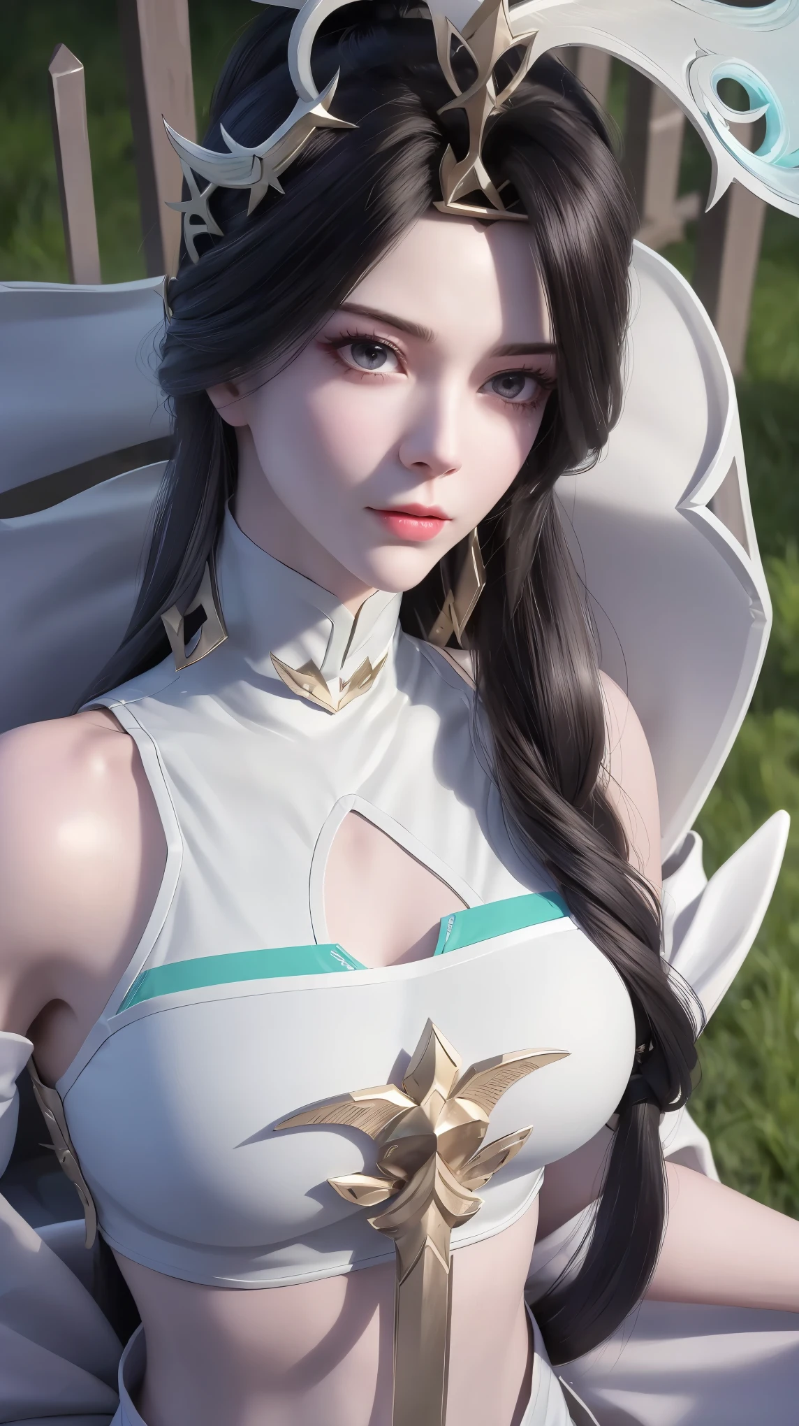 there is a woman in a cow costume posing for a picture, inspired by Sim Sa-jeong, pale snow white skin, inspired by Li Mei-shu, realistic clothing, ( ultra realistic ), black haired girl wearing hoodie, second life avatar, albedo texture, [ realistic photo ]!!, fashion gameplay screenshot, ingame image, wearing gilded ribes