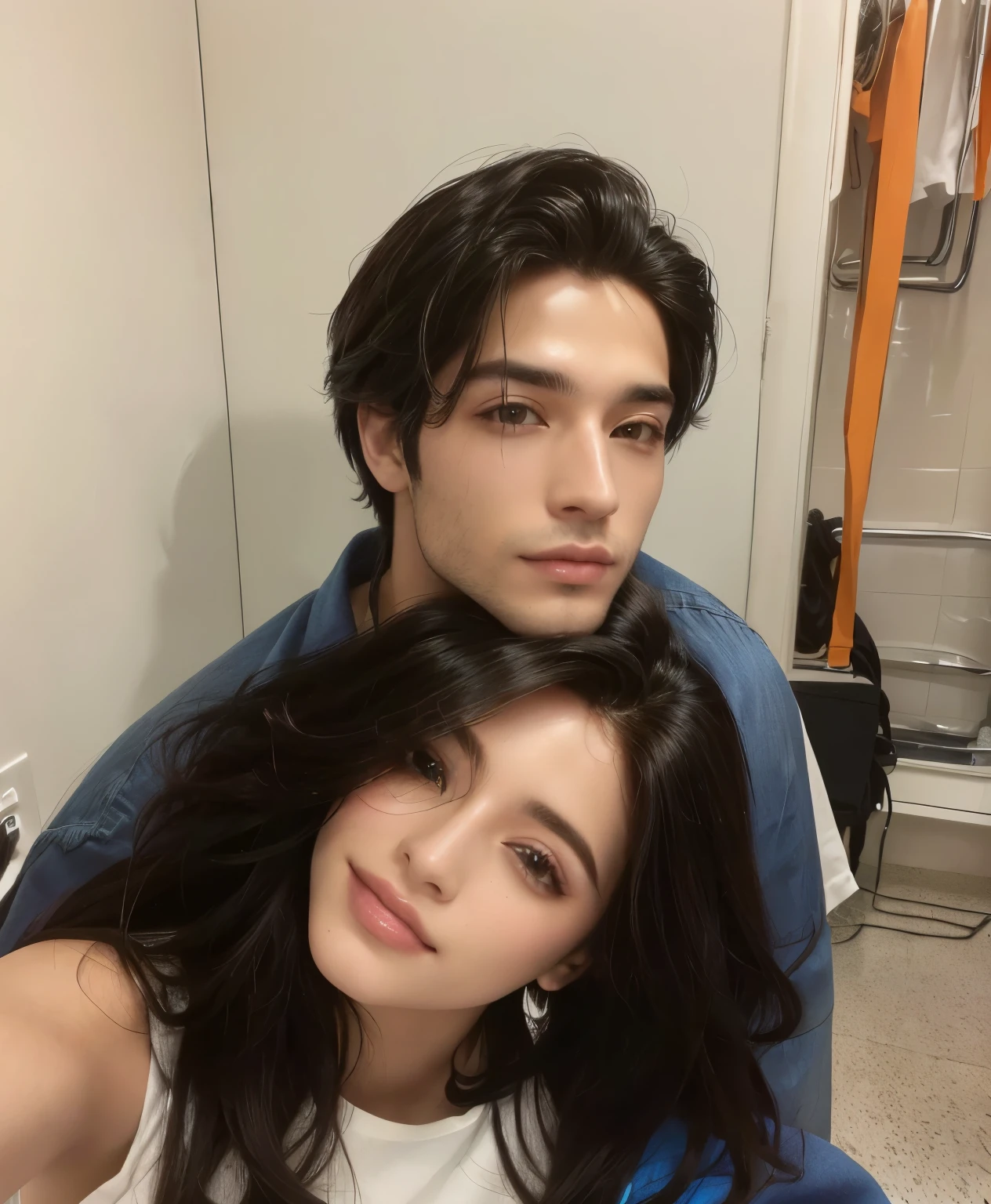 Homem bonito, nariz perfeito, boca perfeita, cabelo perfeito e mulher bonita, cabelos com cachos lindos, nariz perfeito, boca perfeita