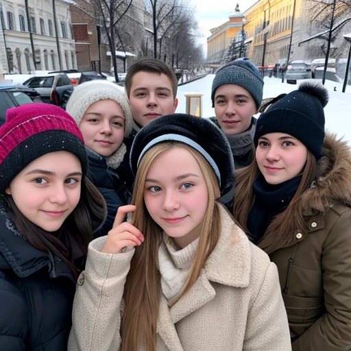 group of young russians gathered, focus on face.