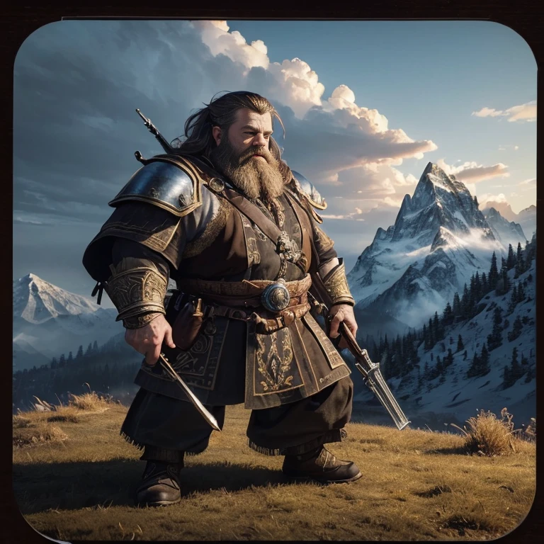 (master piece:1.5), (best quality:1.5), (exquisite lighting and shadow, highly dramatic picture, cinematic lens effect) (Photorealistic picture) (Card game image) 8k, wallpaper, dynamic pose, a dwarf warrior, holding a shotgun, big mountain behind, castle in mountain background, highly detailed, realistic, cinematic lighting, studio quality
