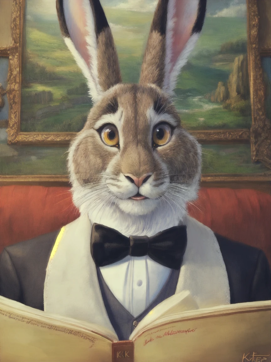 Hare, anthro, in tuxedo, by Kenket, (Sharp focus, masterpiece, 8k, intricate artwork, hyper detailed, high detail)