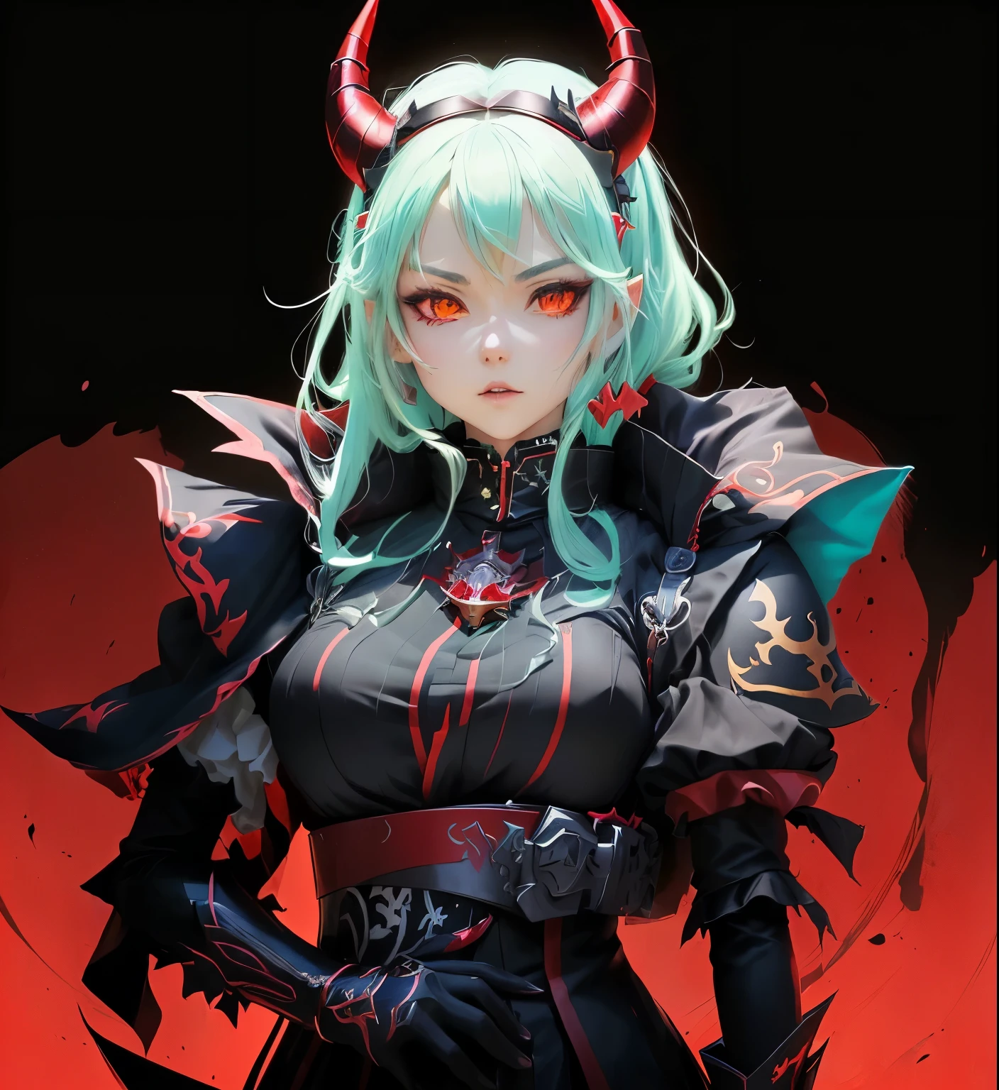 anime girl with horns and horns on her head and a red background, demon anime girl, mika kurai demon, demon girl, best anime 4k konachan wallpaper, demon slayer rui fanart, badass anime 8 k, armor girl, anime monster girl, inspired by Li Chevalier, portrait of demon girl, giesha demon, demon slayer artstyle