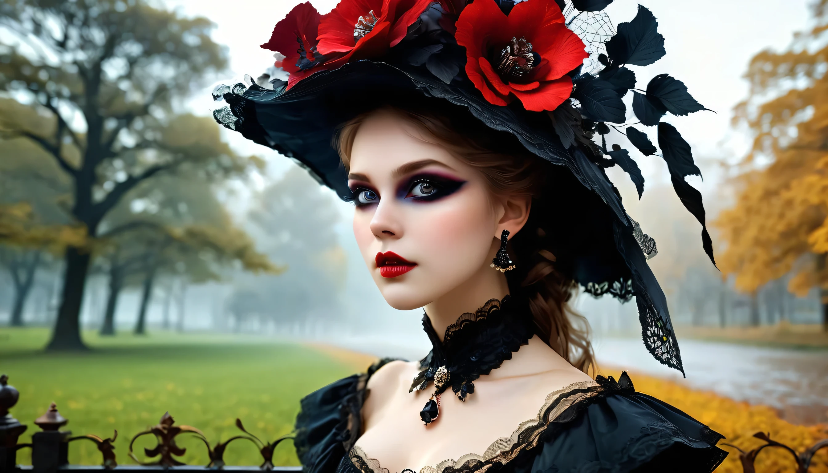 award-winning RAW color photo of a Victorian vampire, cherrynobodysd15+ wears a black dress, Lederkorsett, dunkles nebliges Dorf, Nacht bedrohlich dunkel Vorahnung, mist, Mondstrahlen, lebendige, seductive eyes, blasse Haut, (schwarzes Haar)+, shallow depth of field, Hoher Kontrast, Hintergrundbeleuchtung, bloom, chromatische Abweichung, glatt, scharfer Fokus, aufgenommen mit einer spiegellosen Kamera