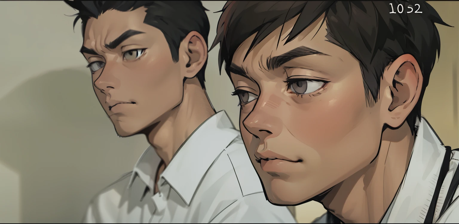 estilo comic anime 2d, cute boy 17 years old thoughtful look distracted gray eyes gray hair
