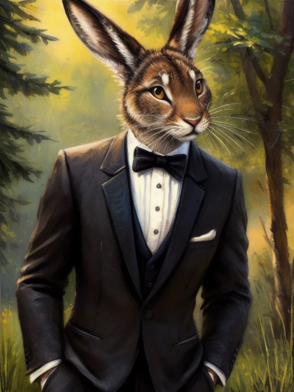 Hare, anthro, in tuxedo, by Kenket, (Sharp focus, masterpiece, 8k, intricate artwork, hyper detailed, high detail)