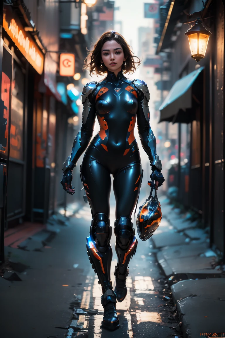 Street, motorcycle, full body shot, wharf scene, a beautiful young cyborg woman riding a KTM 450 motocross motorcycle, glamorous shape, shoulder-length, beautiful shiny smooth, light brown hair, (Best quality, 4K, 8k, A high resolution, masterpiece:1.2), absurdity, masterpiece, ultra detailed, (realistic, photorealistic, photorealistic:1.37), complex parts, HDR, (complex parts:1.12), (hyper detailed, hyper realistic, Soft lighting, spicy:1.2), beautiful figure, Magnificent Anatomy, (complex part, Hyper detailed:1.15), Smooth skin,
