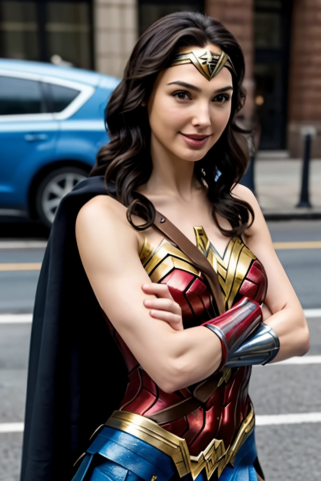 Gal Gadot、Wonder Woman、smile、Crossed Arms、Sexy Body、In the middle of the city