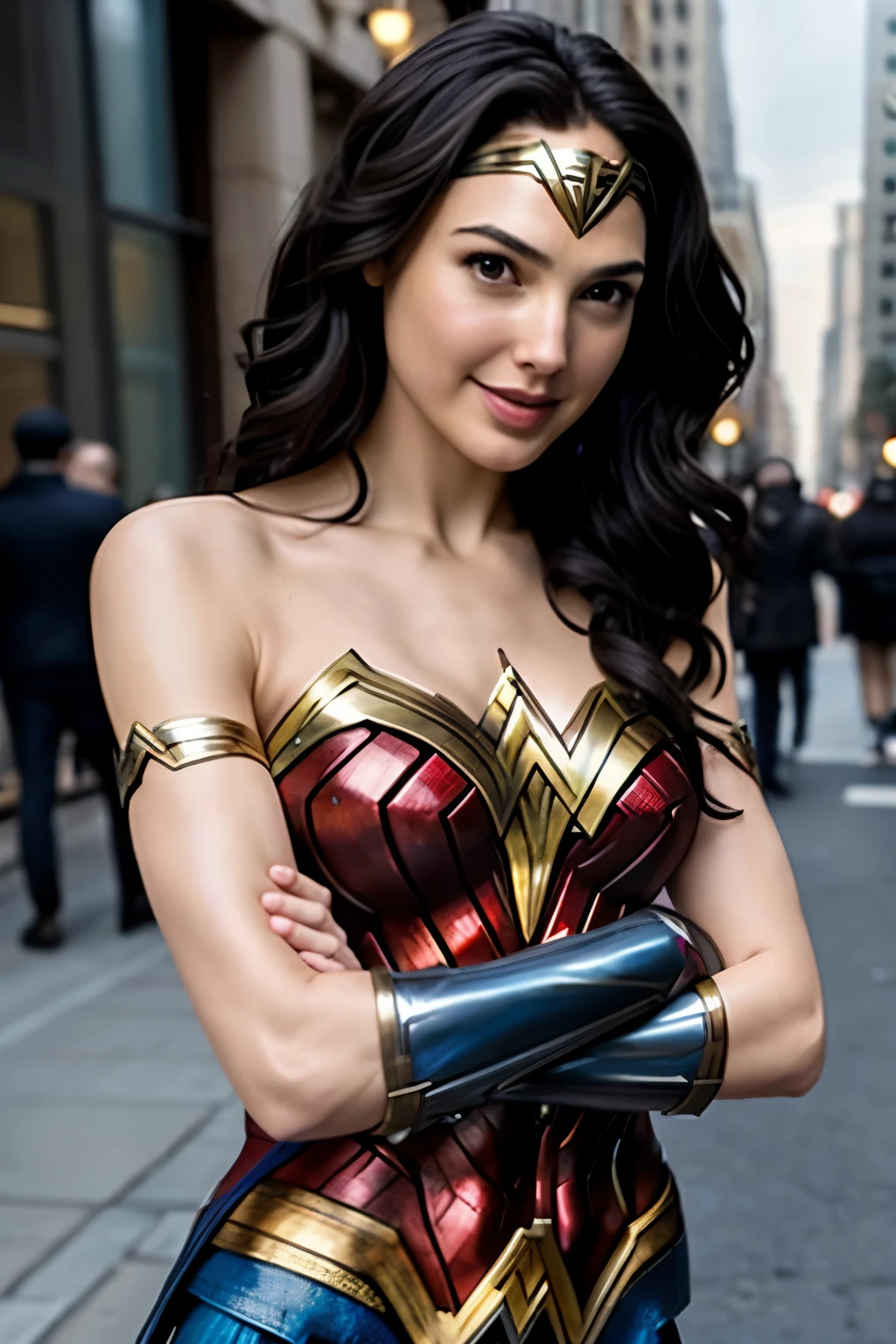 Gal Gadot、Wonder Woman、smile、Crossed Arms、Sexy Body、In the middle of the city