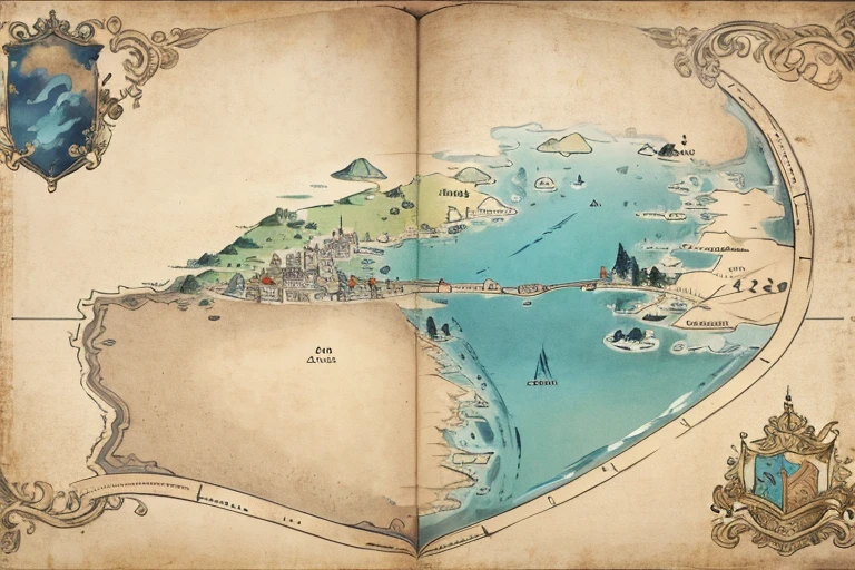 stylized map of a kingdom on a single old parchment
