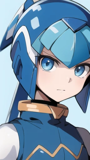 Leviathan Megaman 1 girl, looking at viewer, blue hair, Blue eyes, sea background , face only