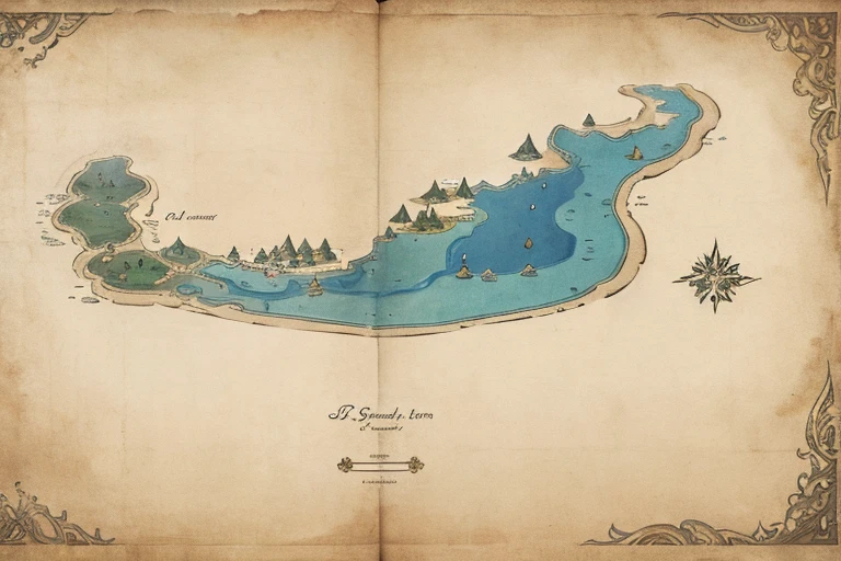 stylized fantasy map of a kingdom on a single old parchment