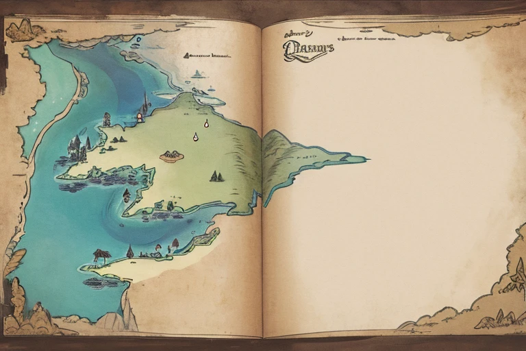 stylized fantasy map of a kingdom on a single old parchment