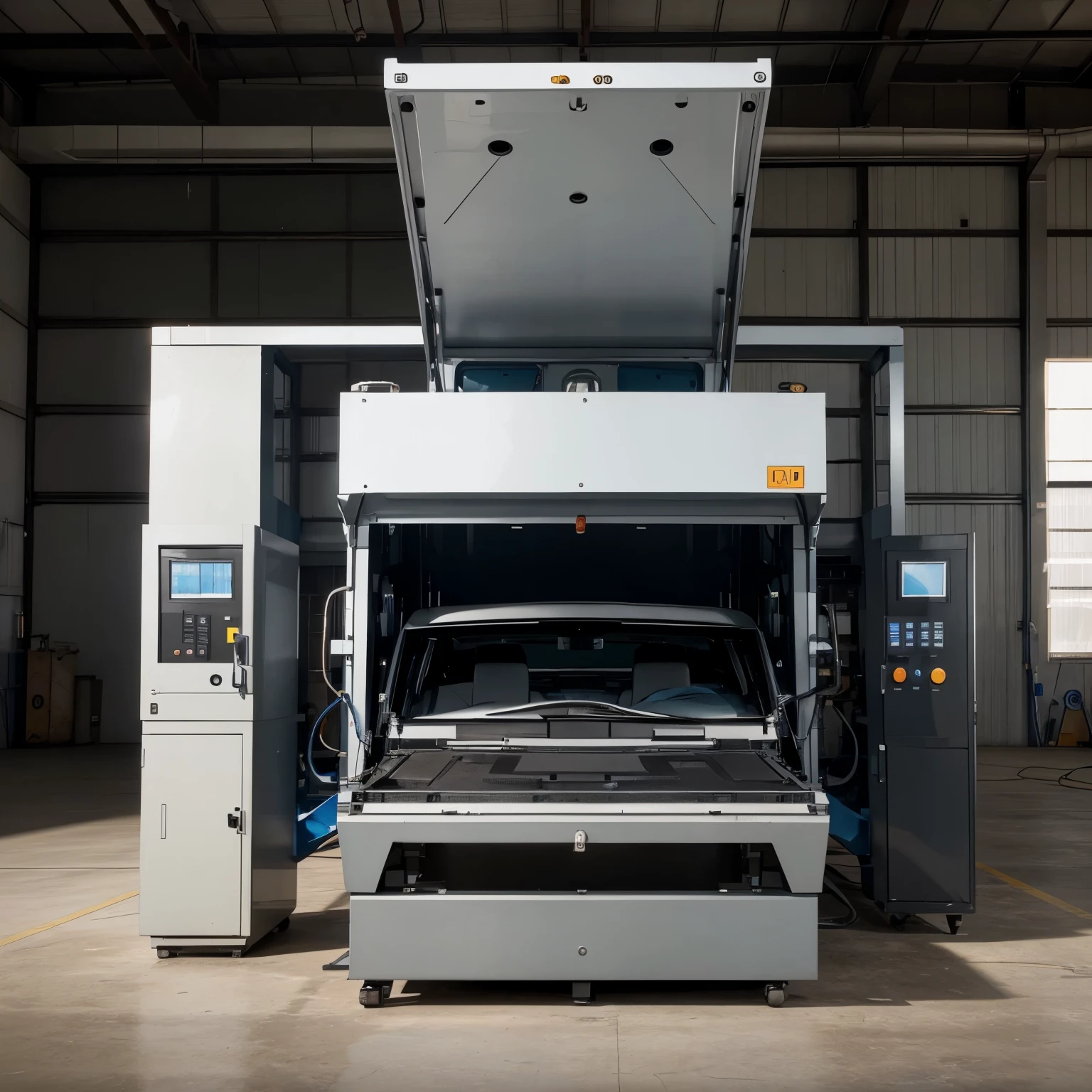 Create a high-resolution image of a plastic injection machine and insert it into a PowerPoint presentation
