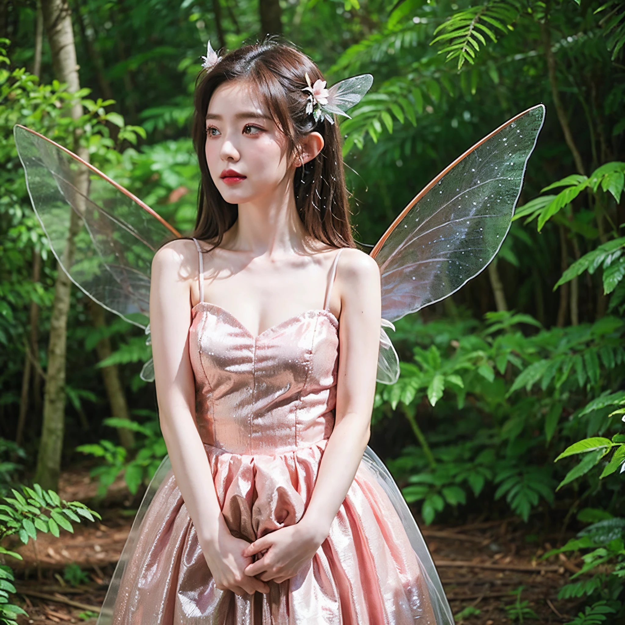 1girl, fairy dress, fairy wings, in a forest