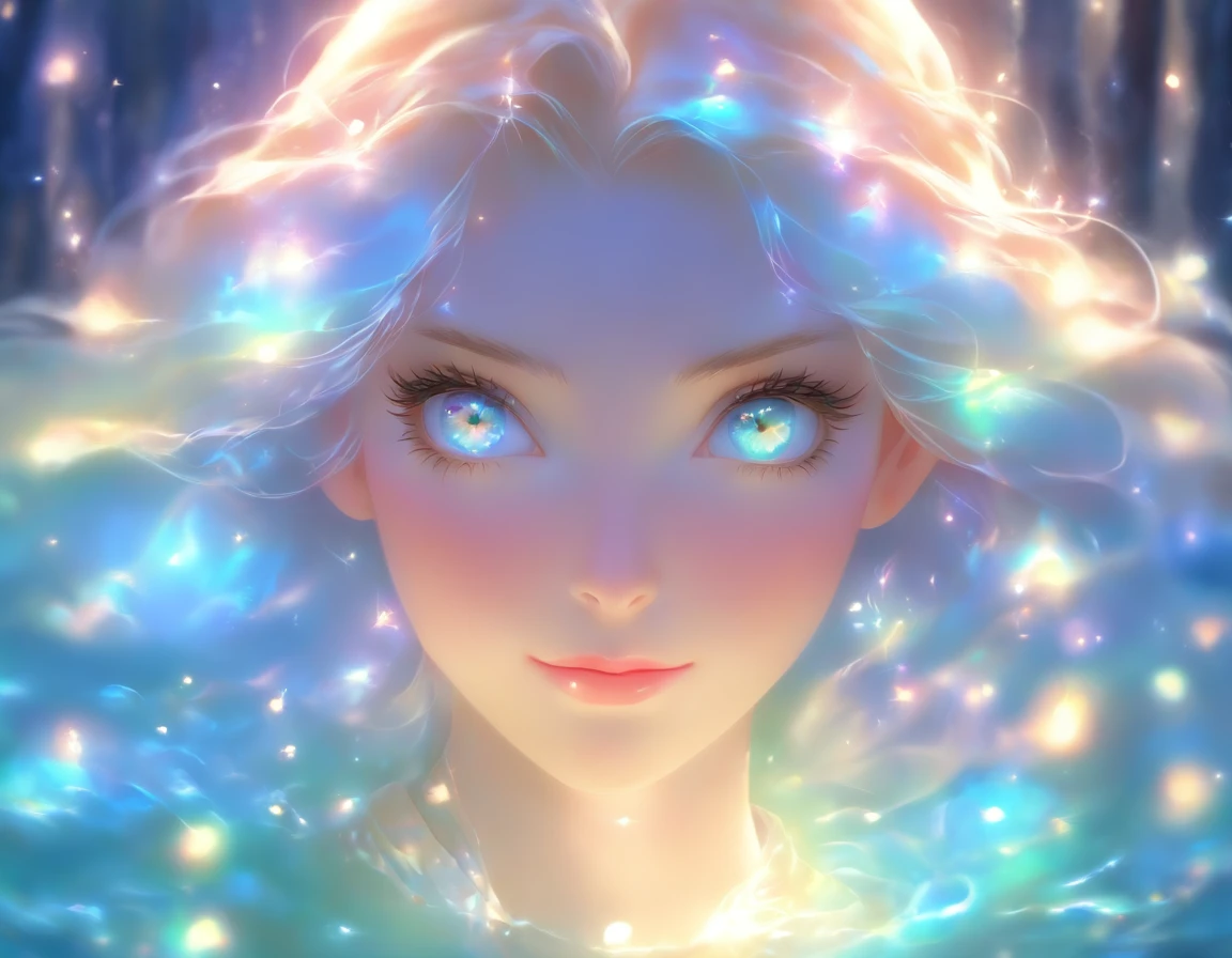 ethereal beauty, Galadriel, beautiful painting in fantasy style., inspired by Nene Thomas, ethereal fairytale, inspired by Edward Robert Hughes, Oil painting in fantasy style, ethereal!!!!!!!, ethereal!!!, fascinated by the spirit of nature, ethereal fantasy, Alien Girl, Transparent skin, mystical clothing, colorful stones scattered, stones in hair, stones on clothes, Beautiful detailed eyes,beautiful detailed lips,Exotic Features,long eyelashes,shiny iridescent hair,luminous opal accessories,ethereal presence,middle, mystical background,Fairytale landscape,Portraits,dark,contrasting colors,soft,Subtle lighting effects"(NFV:1.3)
