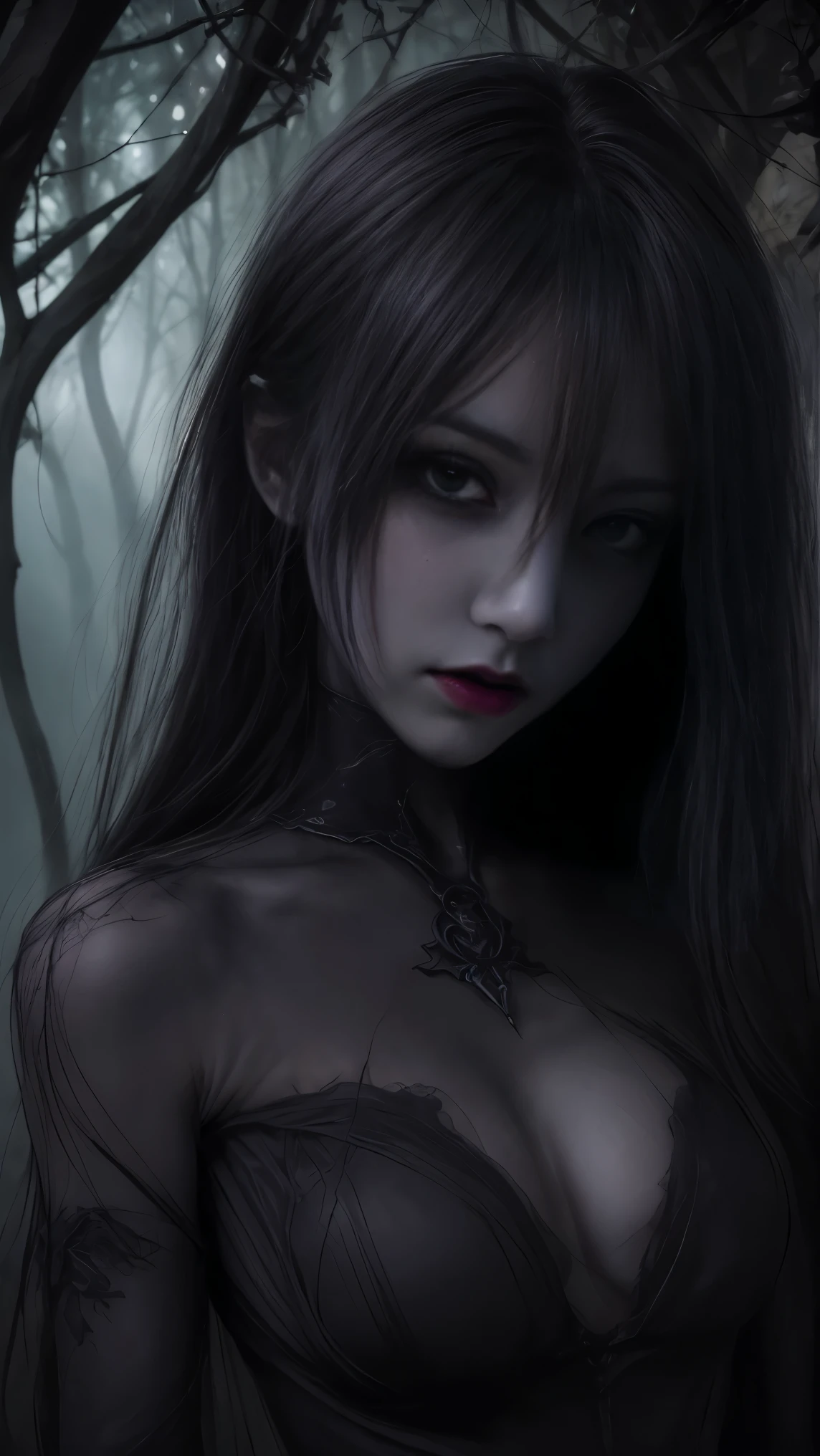 best quality, ultra-detailed, realistic, portraits, dark and eerie atmosphere, glowing eyes, ethereal presence, hauntingly beautiful, ghostly figures, swirling mists, supernatural entities, demonic essence, shadowy forms, eerie whispers, sinister aura, hauntingly pale skin, dark and twisted branches, flickering candlelight, macabre elements, mysterious and enigmatic, spectral apparitions, gothic art style, hauntingly captivating, spectral realm, hauntingly melancholic, otherworldly beauty, ethereal glow, hauntingly haunting, chilling and atmospheric, eerie and ominous lighting.