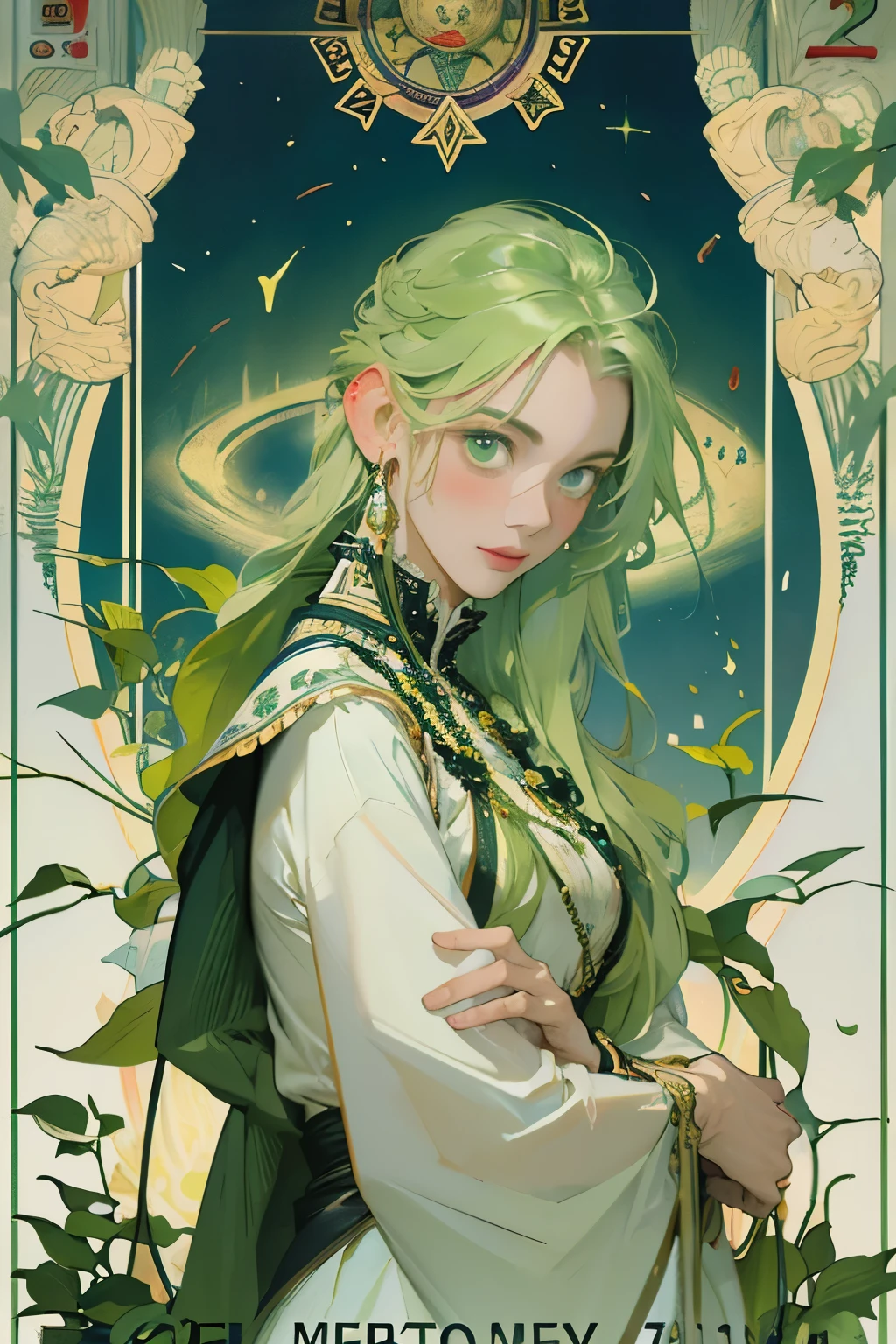 Artwork, Better Quality, woman, Tarot, Baldo, Clown, Symbolism, Visual art, Occultism, universal, Vision Casting, philosophy, Iconography, Numerology, Popularity, art, Alphonse Mucha,Green Hair