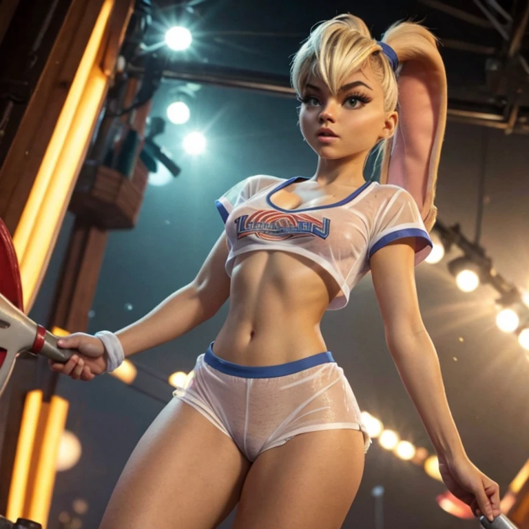 Lola Bunny Desnuda con una camisa que se le transluce sus pechos, se le ven los pechos,. Se le ven los Pezones, translucent shirt,, camisa abierta