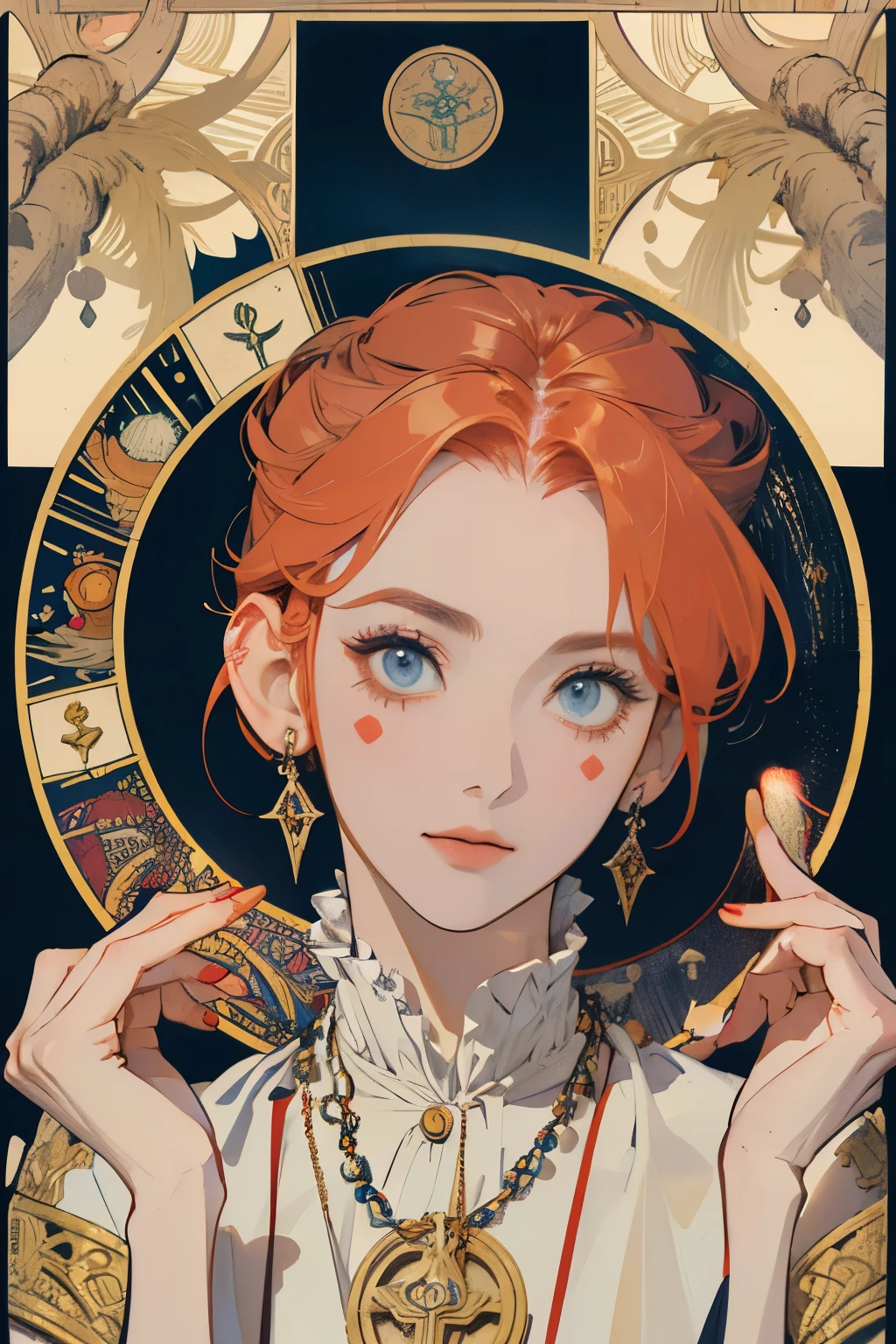 Artwork, Better Quality, woman, Tarot, Baldo, Clown, Symbolism, Visual art, Occultism, universal, Vision Casting, philosophy, Iconography, Numerology, Popularity, art, Alphonse Mucha,Redhead Hair