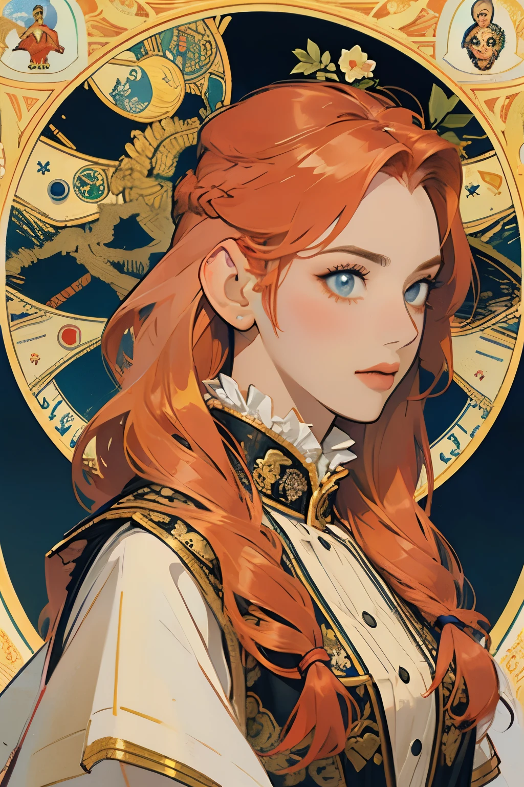 Artwork, Better Quality, woman, Tarot, Baldo, Clown, Symbolism, Visual art, Occultism, universal, Vision Casting, philosophy, Iconography, Numerology, Popularity, art, Alphonse Mucha,Redhead Hair