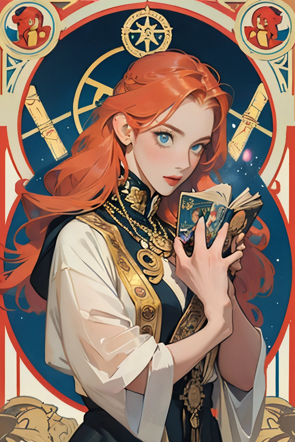 Artwork, Better Quality, woman, Tarot, Baldo, Clown, Symbolism, Visual art, Occultism, universal, Vision Casting, philosophy, Iconography, Numerology, Popularity, art, Alphonse Mucha,Redhead Hair