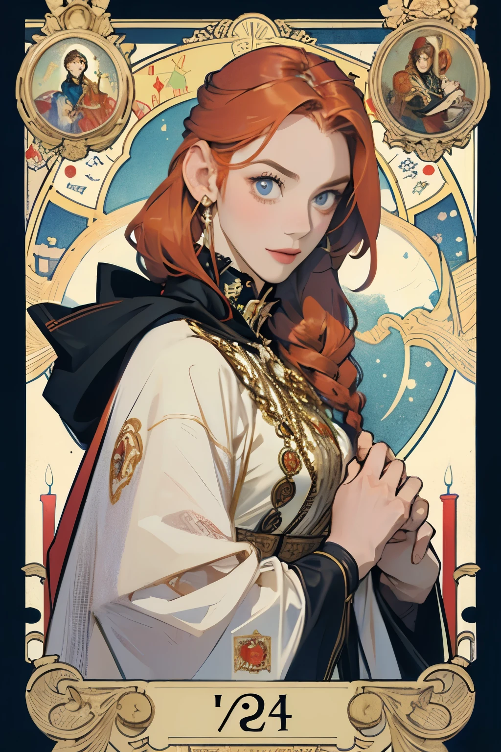 Artwork, Better Quality, woman, Tarot, Baldo, Clown, Symbolism, Visual art, Occultism, universal, Vision Casting, philosophy, Iconography, Numerology, Popularity, art, Alphonse Mucha,Redhead Hair