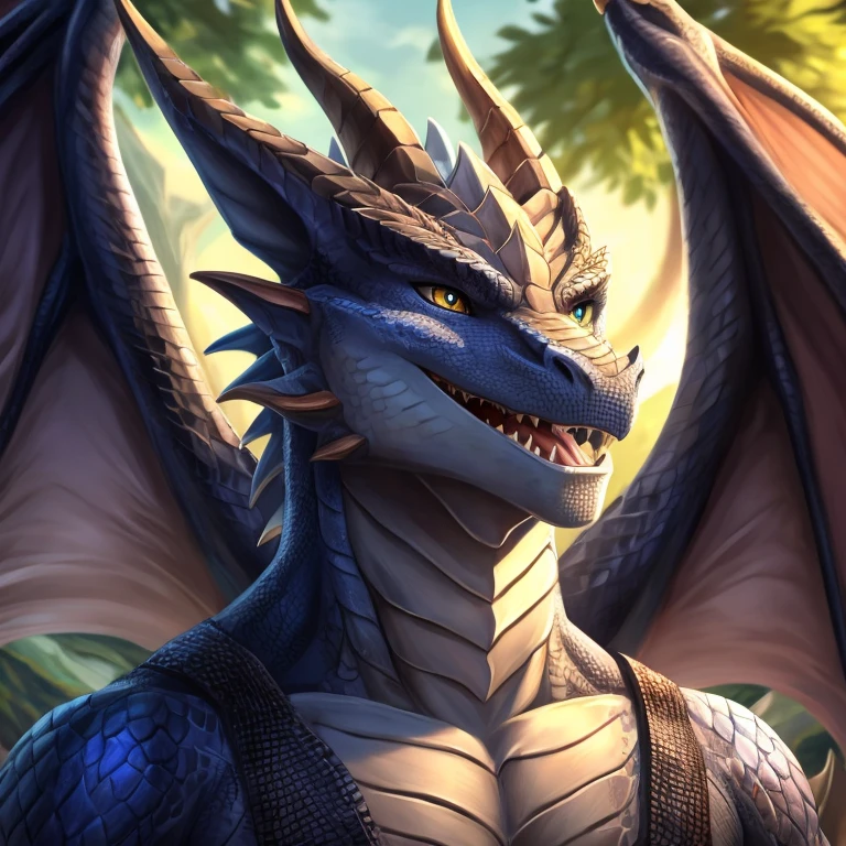 jakelong, scalie, male anthro, dragon boy, portrait, solid eyes, solo, (best quality), (outdoors background:1.2), (detailed scales:1.1), closed mouth, smile, wings,