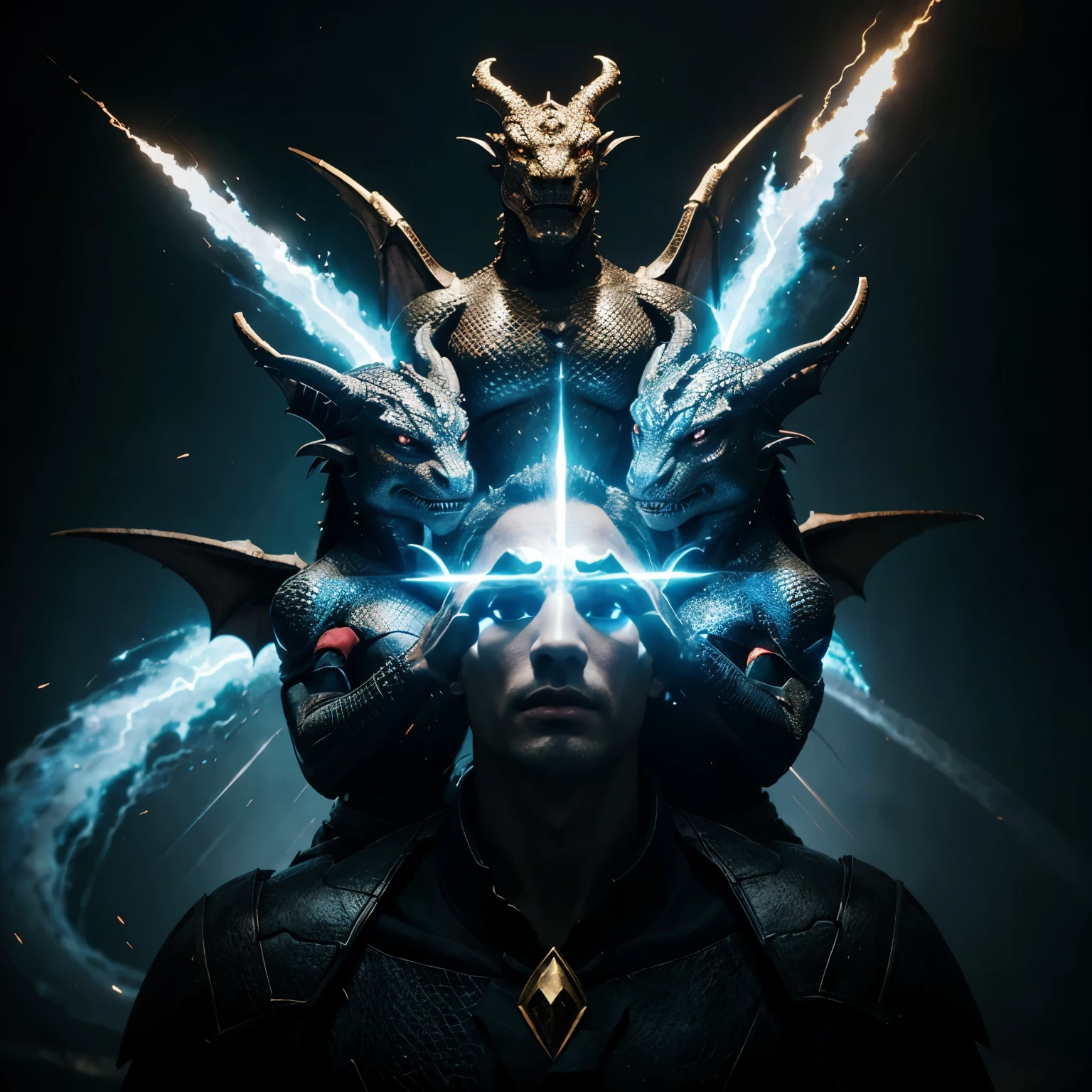 A dragon with 3 heads. Each of the heads has a different elemental power.
