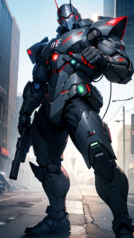 Mobile cybernetic battlesuit looking at camera with guns detailed muscles realistic masterpieces dynamic poses 