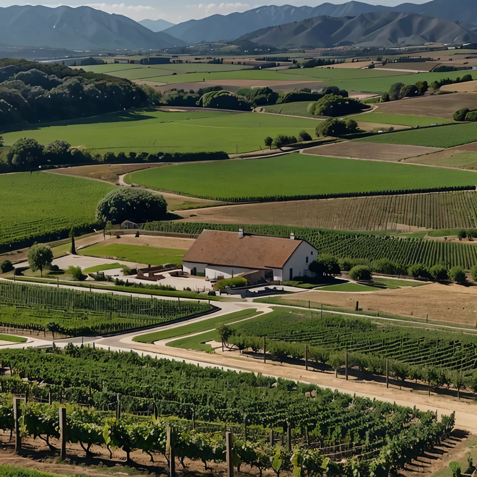 Could you create a sketch of a farm and vineyards for me??