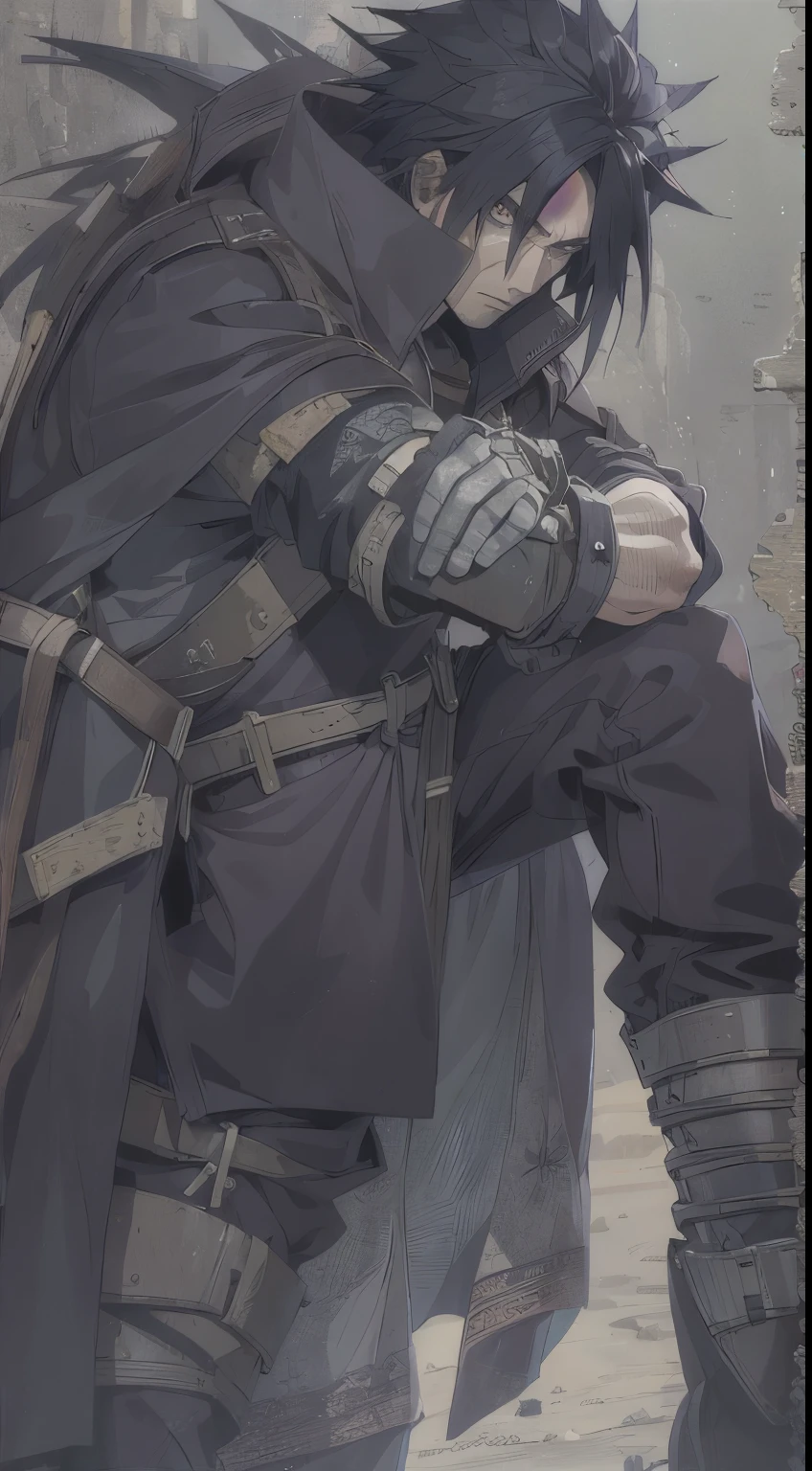 (Masterpiece, Best quality:1.2), Cowboy shot, Solo, Male focus, 1boys,madara uchiha, Serious, view the viewer, Black spiked hair, Black eyes, Armor, whitegloves