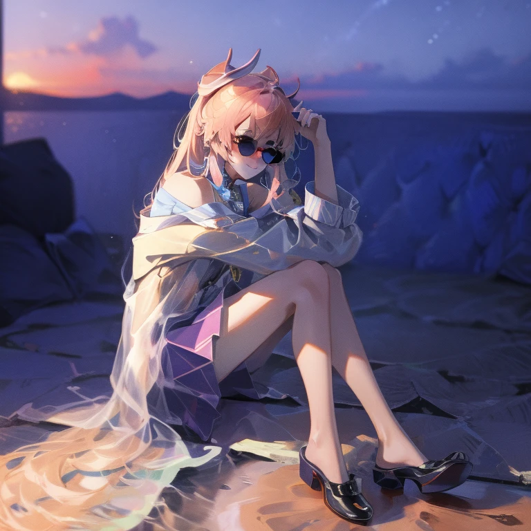 ((best quality)), ((masterpiece)), ((Practical)), ((best quality)), ((masterpiece)), ((Practical)), Girl walking in the desert, Look tired, Wearing a loose, Long sleeve skirt, have, sunglasses, very beautiful, at eye level,nature, Casual style, Stunning scenery, masterpiece, (high resolution), Original, Extremely detailed 8K , (photoPractical:1.4),Flawless face, Perfect eyes,Symmetrical body shape,Smile,