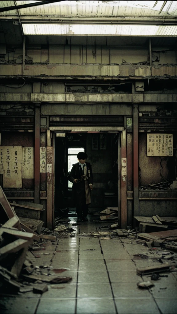 subway,Showa,Collapse,Devastation,Inside the ruins,Glasses,Women,adventure,Black and White,