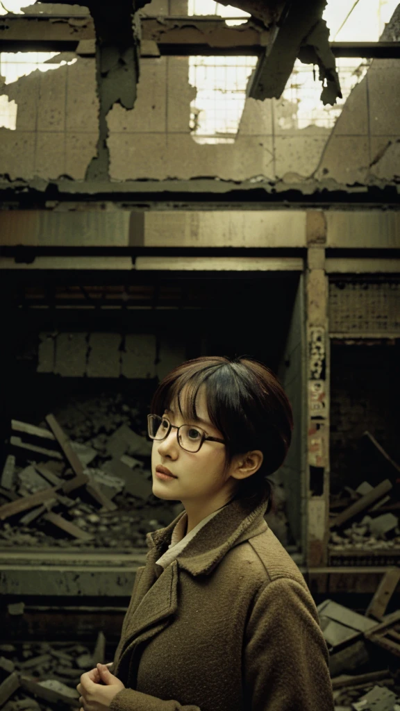 subway,Showa,Collapse,Devastation,Inside the ruins,Glasses,Women,adventure,Black and White,
