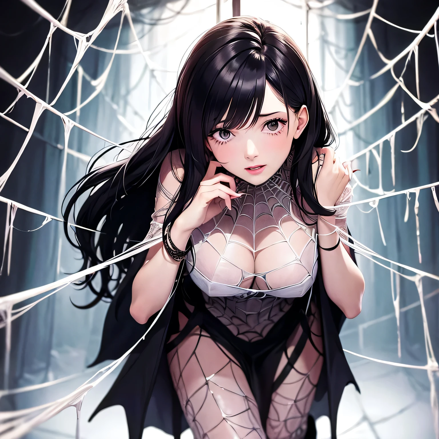 woman entangled in the spider's web, restrained, 