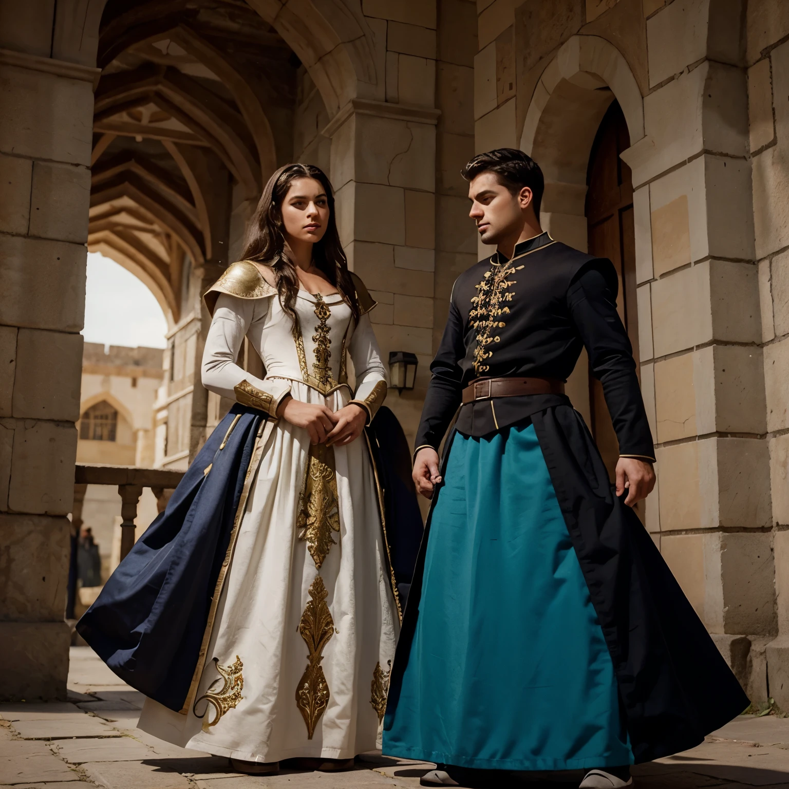 Caballero medieval abrazando a sus hijos con amor