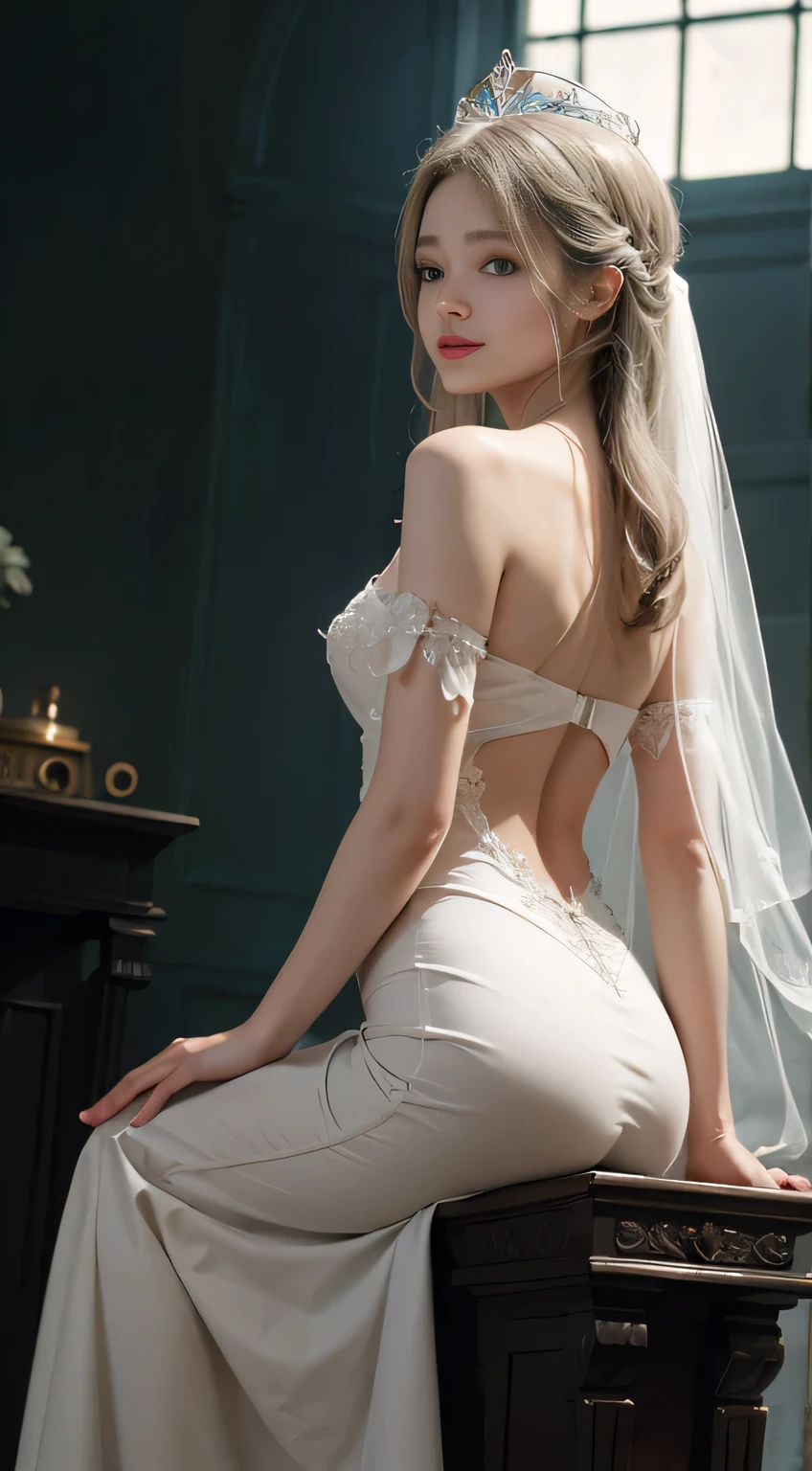 (masterpiece:1.2), best quality, (illustration:1.2), (Super detailed), Ultra Detail, (Fine details), (Intricate details), (Movie Lighting, best quality Backlights), Clear boundaries, From below, soloist, Perfect body, (1 Girl), Gray hair and yellow eyes, (emperor, Transparent clothes), (crown: 1.1), Sitting on the throne, Smile, (Shy: 1.2 ), (cosmetic), High contrast, (Optimal lighting, Extremely creative and beautiful), (Movie Lighting), rich and colorful