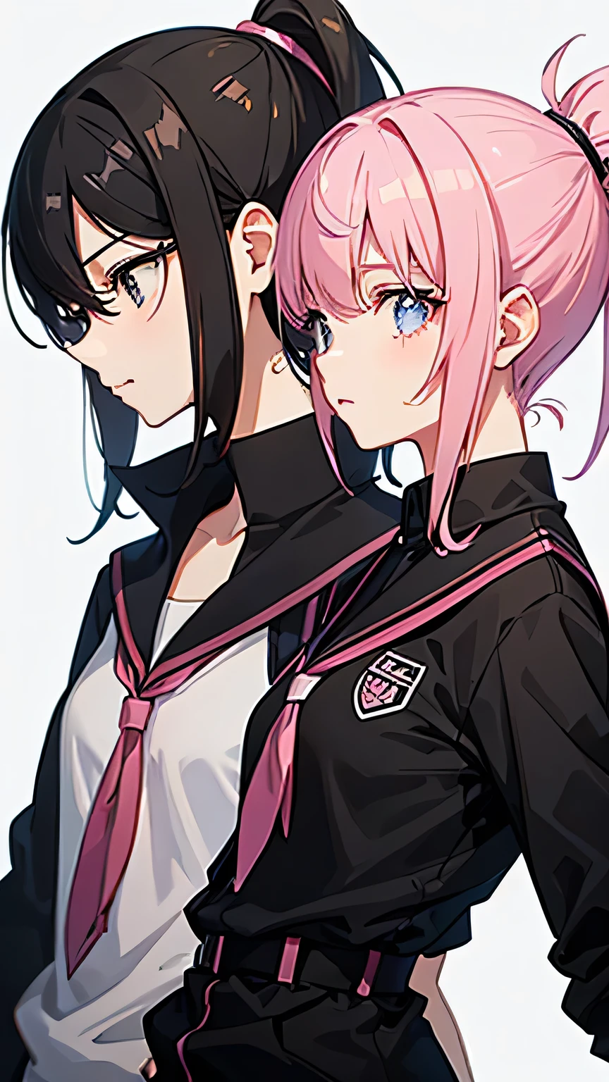 2 people,School,Pink Hair,Black Hair,ponytail,Lesbian,Face it