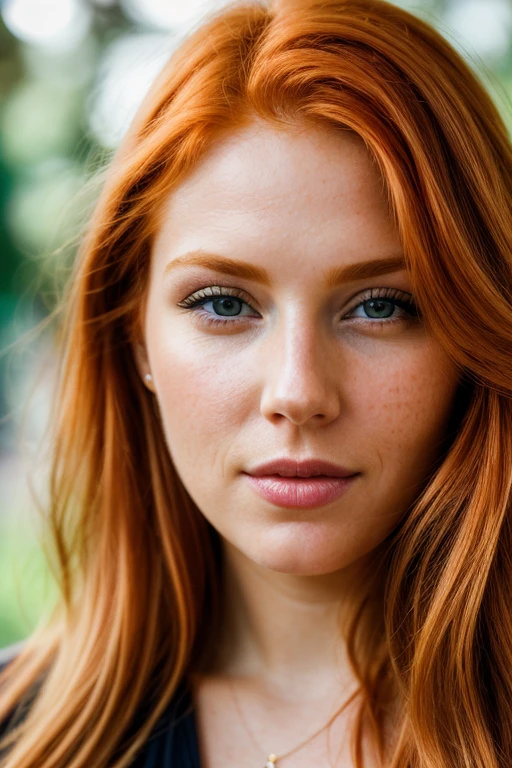 RAW photo, a close up portrait of a stunning ginger woman, pretty, facing the camera, 8k uhd, dslr, soft lighting, high quality, film grain, Fujifilm XT3