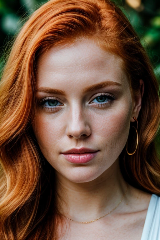 RAW photo, a close up portrait of a stunning ginger woman, pretty, facing the camera, 8k uhd, dslr, soft lighting, high quality, film grain, Fujifilm XT3