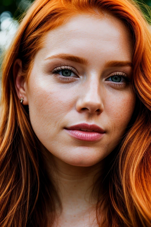 RAW photo, a close up portrait of a stunning ginger woman, pretty, facing the camera, 8k uhd, dslr, soft lighting, high quality, film grain, Fujifilm XT3