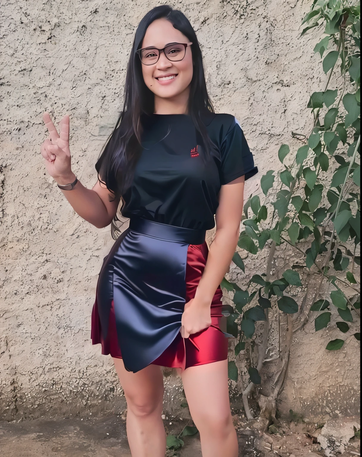 creates a red satin skirt