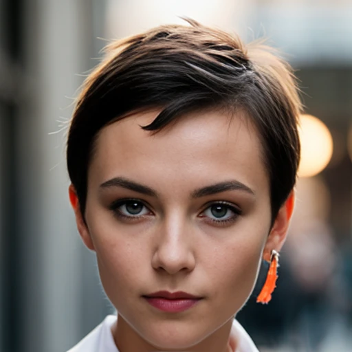 a Abramowicz woman, short hair, focus on the face.