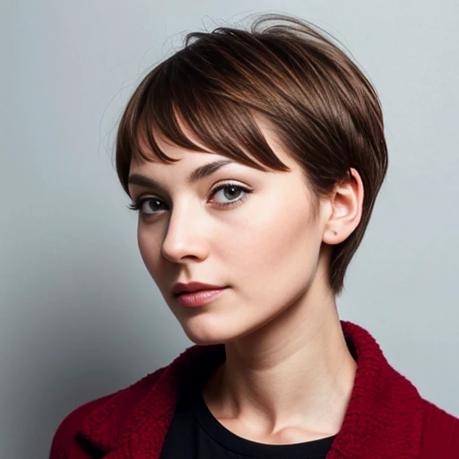 a Russian woman, short hair, focus on the face.