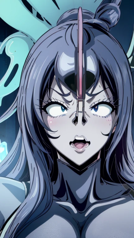(High quality, Ultra detailed, best quality, insanely detailed, beautiful, masterpiece:1.5),(Facial realism:1.2),A tentacle man holding four breasts behind his back tentacle girl, Slime, goddess, Royal Sister, Eating parasites, Slime, nausea, Blushing and embarrassed, Big Breasts, During pregnancy, Tall giants, Giant woman standing near a skyscraper in the city, Giant giant, Female Monster, eggplant, Transparent pink latex combat suit, Great pressure, Terrifying beauty,Erect nipples visible even through clothing,Face Focus:1.2,View from the front,View your audience,(Evil Obscene Helmet:1.5),((超超巨大Big Breasts)),((Super super super big cleavage)),Source Milk,(Makoto Kino/Sailor Jupiter - Sailor Moon),(close up face:1.2),(Nose hook:1.2),超Swollen lips, Super thick lips, Kissing Face,, Glowing Skin,masterpiece, highest quality, naughty smile,(vapor:1.2), (Happy:1.4),(Ahegao:1.6),(Roll your eyes,1.6),(blowing foam through the mouth:1.2),(Attractive mature woman,Super strong super huge huge vulgar face:1.2),(Ahegao:1.8),(Roll your eyes:1.6),(Huge very angry face:1.6),(put on a mean look:1.8),(put on a mean look:1.8),masterpiece, highest quality,Super evil smile, blush, I breathe,Glowing Skin,highest quality, 8K, 32k, masterpiece, Detailed face, Lips Detail, Fine grain, double eyelid,Pink thick lips,Swollen lips,(Widening pig nostrils),(Super super super enlarged nostrils:1.5),Iris,View from above,(Cyborg Mecha Monster Suit:1.5),(face focus,close up face),(Exact nose count,Accurate nostrils,I can see the back of his nostrils),(Look up,Fisheye,Looking from above,Looking down on someone,Saucy),