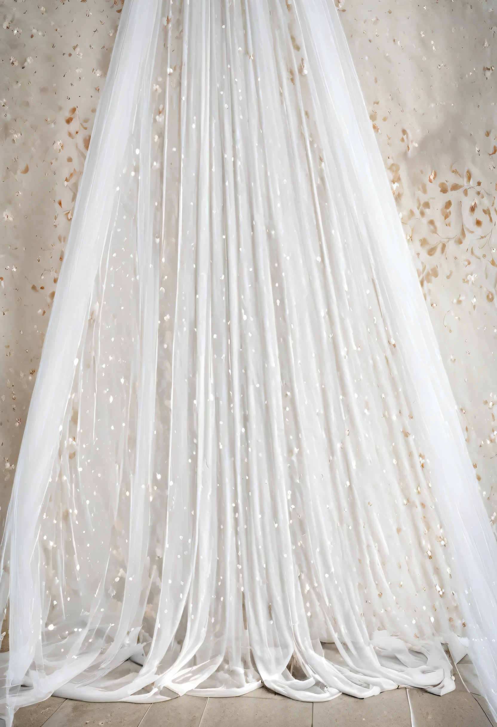 ((masterpiece, highest quality, Highest image quality, High resolution, photorealistic, Raw photo, 8K)), A very long white wedding veil laying on the floor