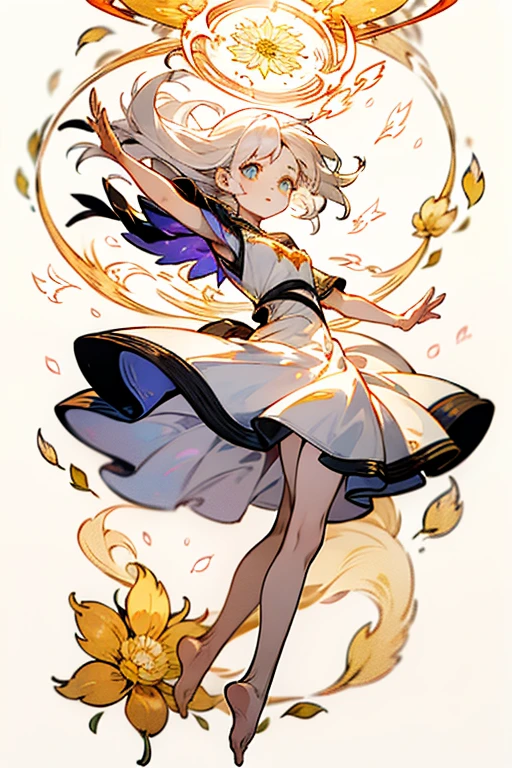 Beautiful completely white lady covered in white flames dancing elegantly, magic, fantasy, fairy tales, fairy tales for children, white flames, white fire, magical fire, magical flame, white flame, white fire, no background, dancing, dance, elegant movement, lofty, short dress inspired by dandelions, bare feet, no accessories, short simplistic dress, medium white hair, relaxed expression, elegant pose, magical and ethereal short white tulle dress