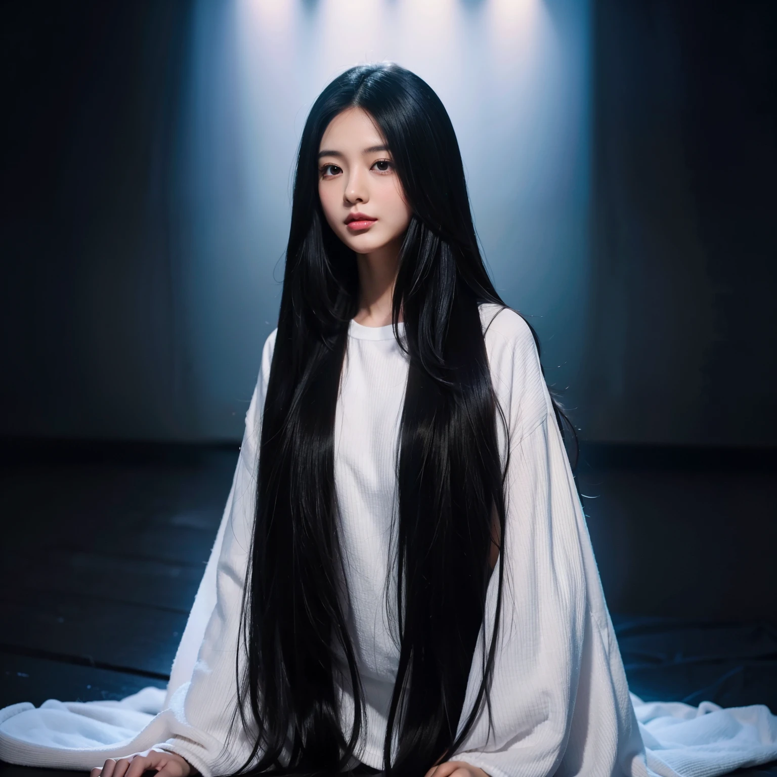 Super Long Hair、Best image quality、highest quality、Highest Resolution、Ultra-realistic photos、Full body photo、1 girl、Very beautiful face、Super super long hair、Hair Length Approx.5Meters、Straight black hair、Black hair longer than height、Black hair that hasn't been cut for over 20 years、Slender body、naked、World Long Hair Contest Winner、Terrifyingly thick black hair、My very long black hair is wrapped around my body.、Location: Bedroom、3Meters離れたところから撮影、Shiny and beautiful black hair、
